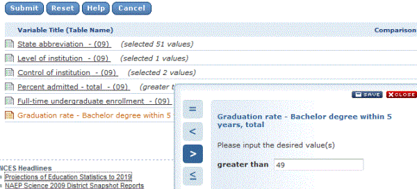 Graduation rate selection