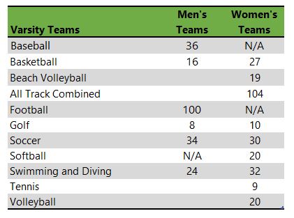 table listing Missouri State University athletic teams