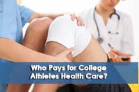 Doctor with patient asking who pays for college athletic health care.