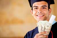 College graduate holding money representing institutional aid