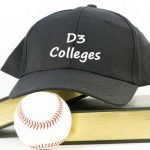 Books, baseball, and hat with text D3 Colleges