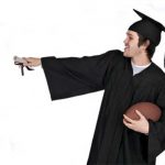 graduate holding a football representing athlete graduation rates
