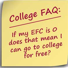 Post-it note asking If my EFC is 0 does that mean I can go to college for free?
