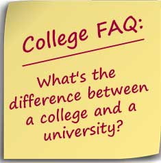 Postit Note asking What's the difference between a college and a university?