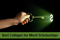 Hand with key to unlock best colleges for merit scholarships