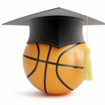 Basketball and mortar board representing stacking athletic and academic scholarships