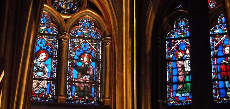 Church stained glass windows representing colleges with Religious Affiliations