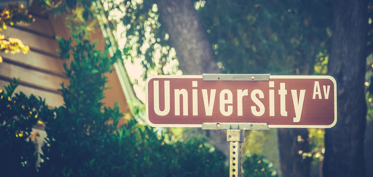 University street sign representing 50-50 colleges