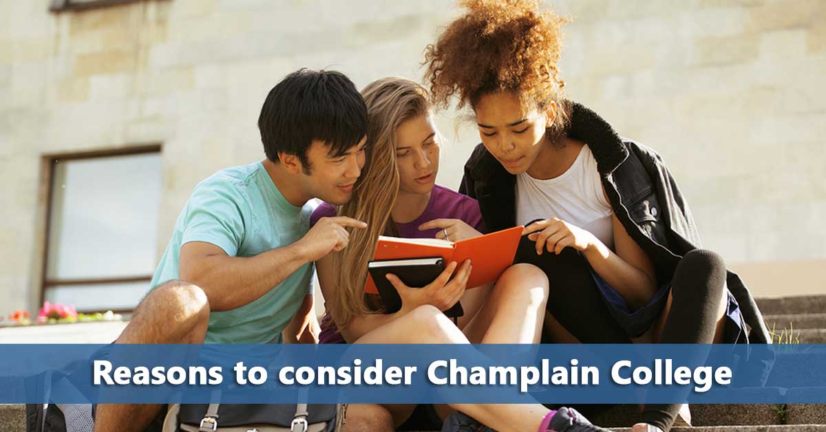 Students on steps happy about Champlain College