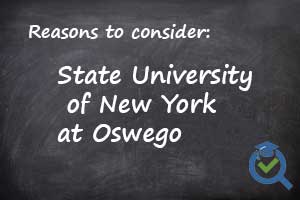Reasons to consider SUNY at Oswego written on a chalk board