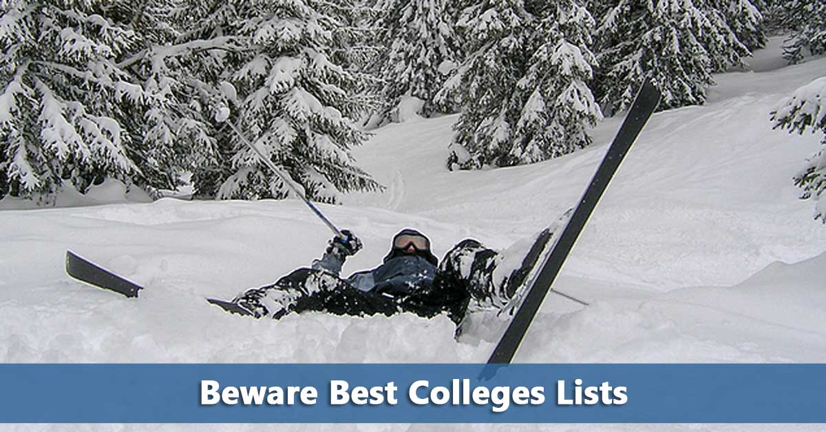 fallen skier representing why to beware of best colleges list