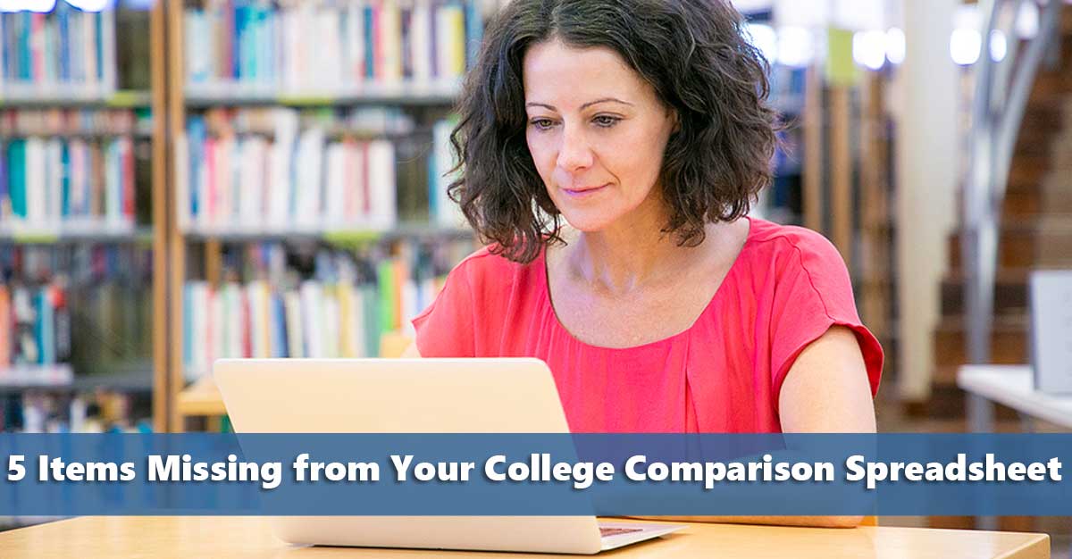 female using college comparison spreadsheet on a laptop