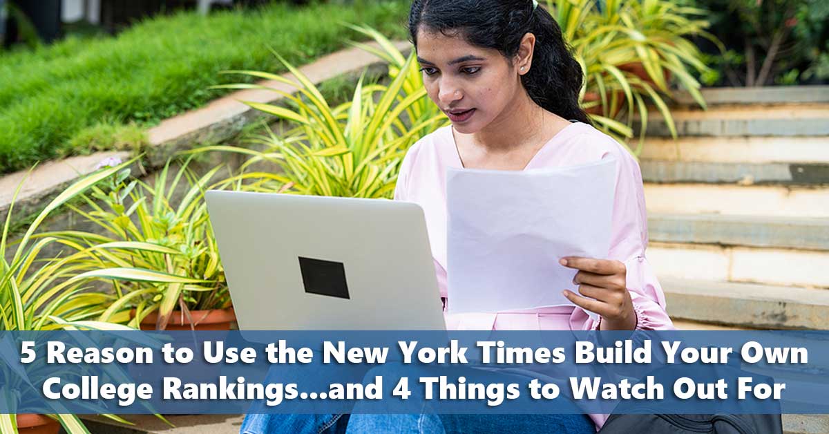 Female student using 5 Reason to Use the New York Times Build Your Own College Rankings and 4 Things to Watch Out For on laptop