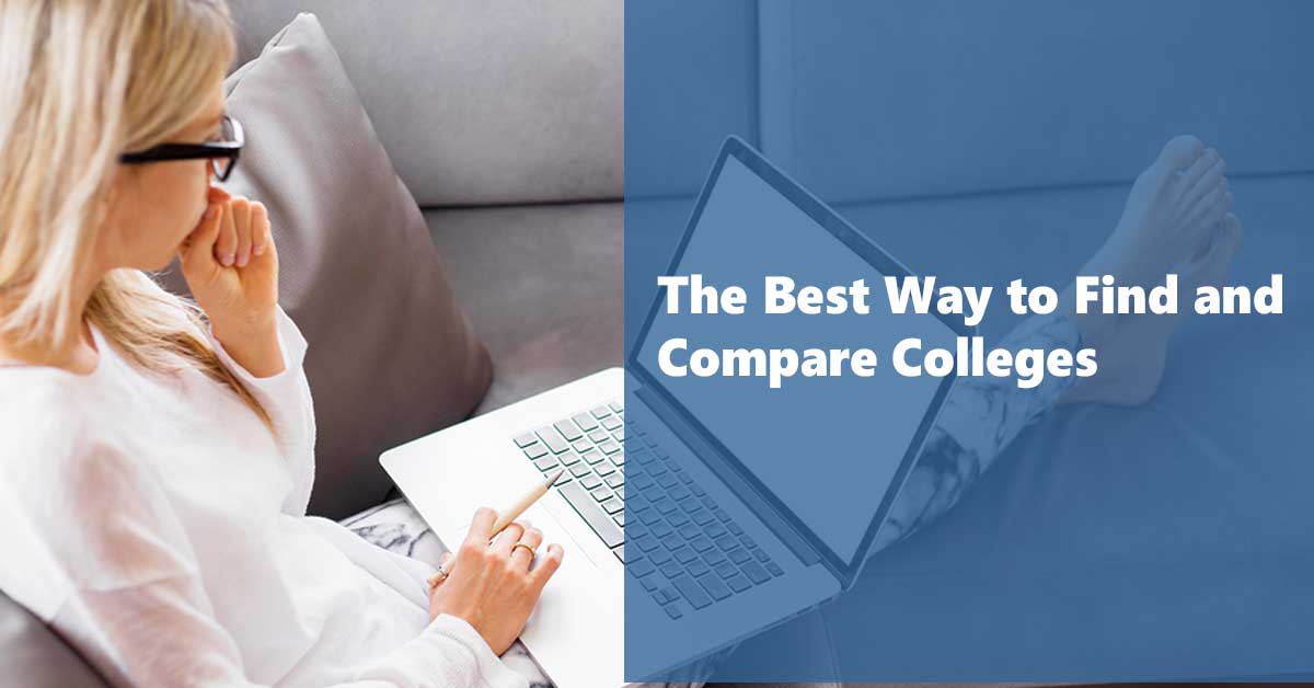 woman using college spreadsheet on laptop to find and compare colleges